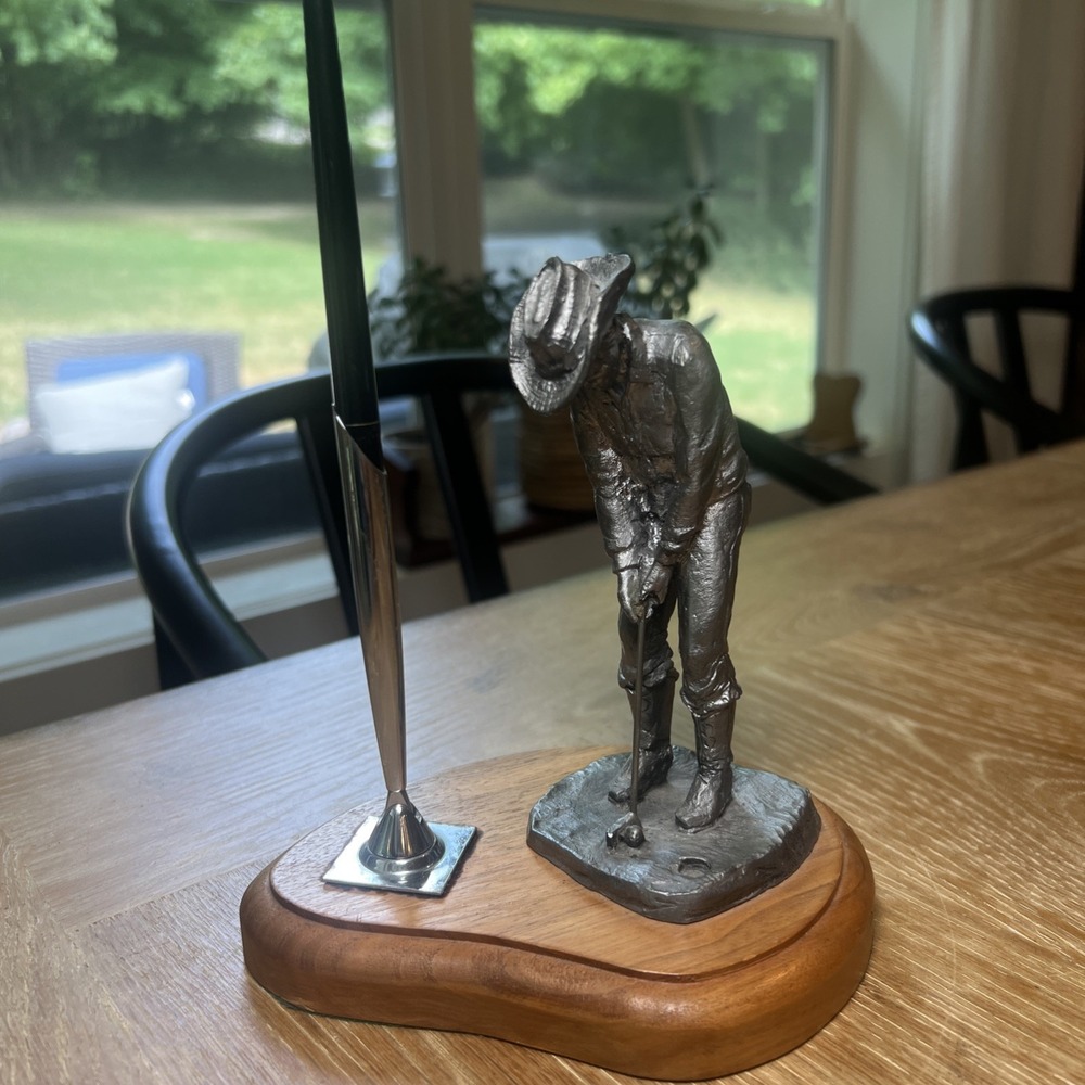 MICHAEL RICKER PEWTER COWBOY GOLFER Desk Office Pen Set